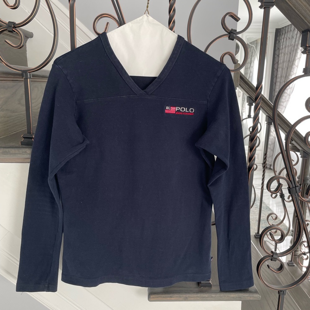 Polo Jeans Co. Ralph Lauren Women’s Navy Long Sleeve V-neck Casual Top Size M